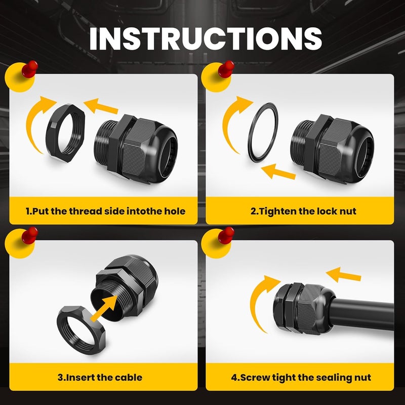 caflower Store 1/4" NPT Cable Gland Waterproof IP68 Nylon Cord Grip Strain Relief Rubber Grommets for Wiring, Waterproof Electrical Connectors, Cable Grommet, Electrical Conduit Fittings 20pack - Image 4